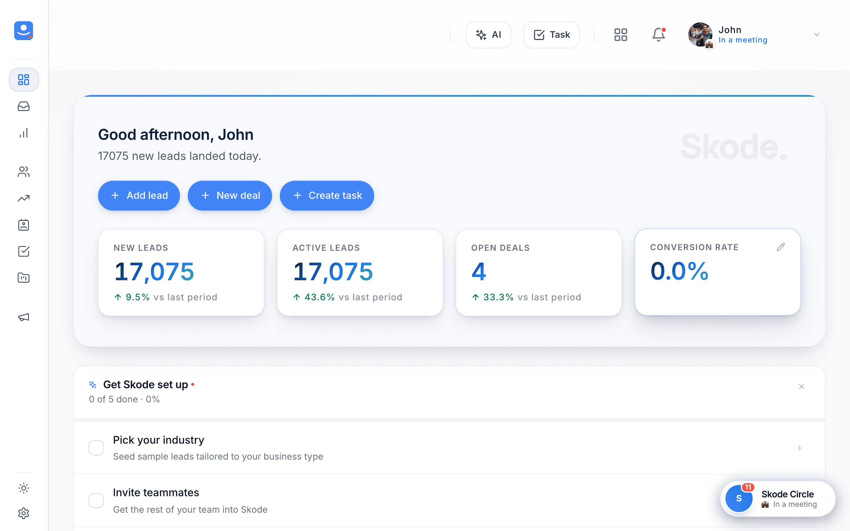 Skode CRM Dashboard — light mode