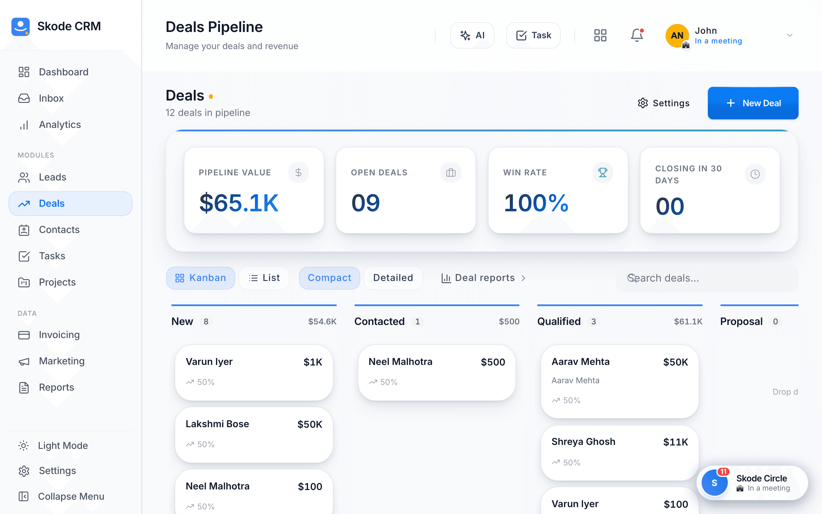 Skode CRM Deals — light mode