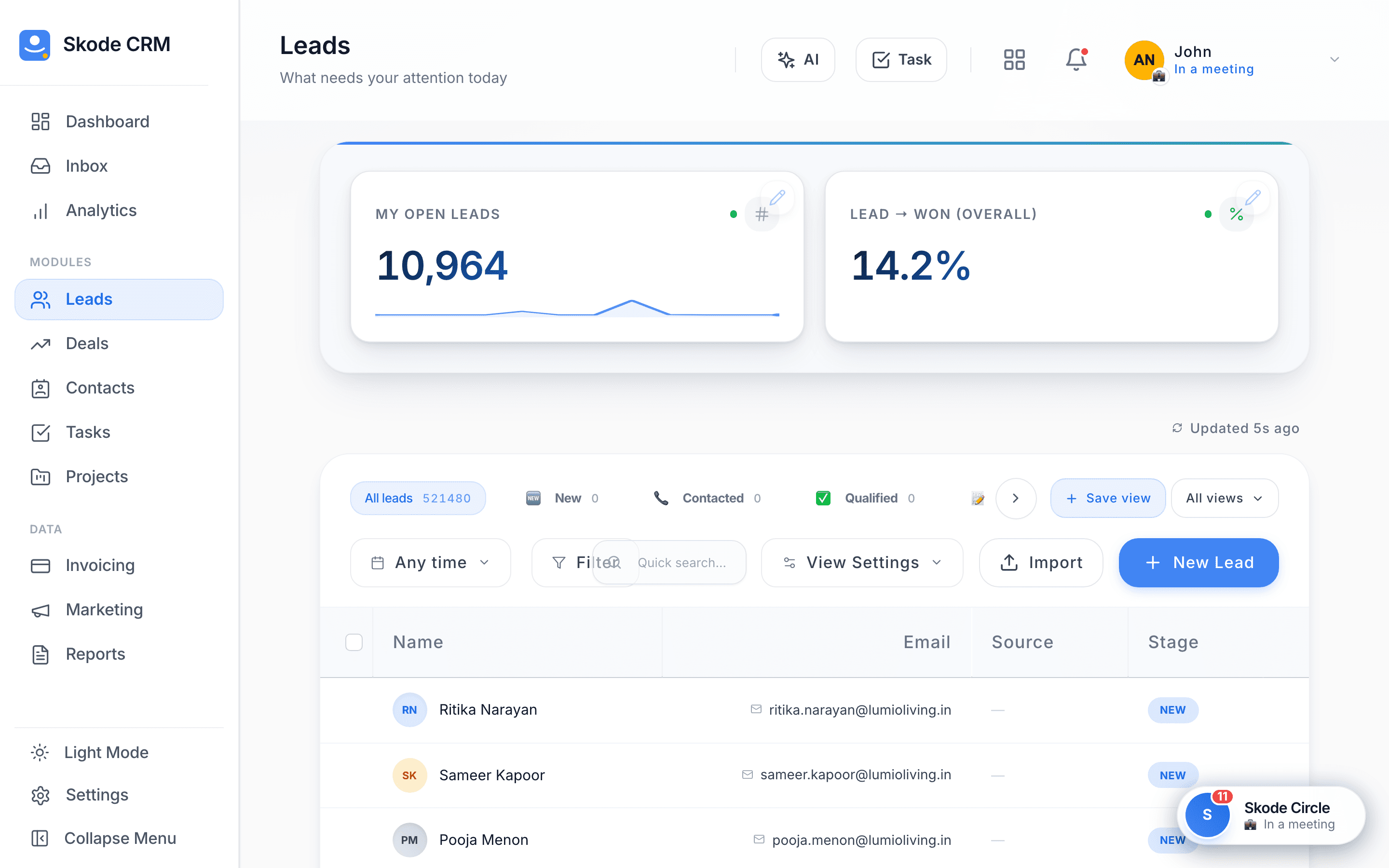 Skode CRM Leads — light mode