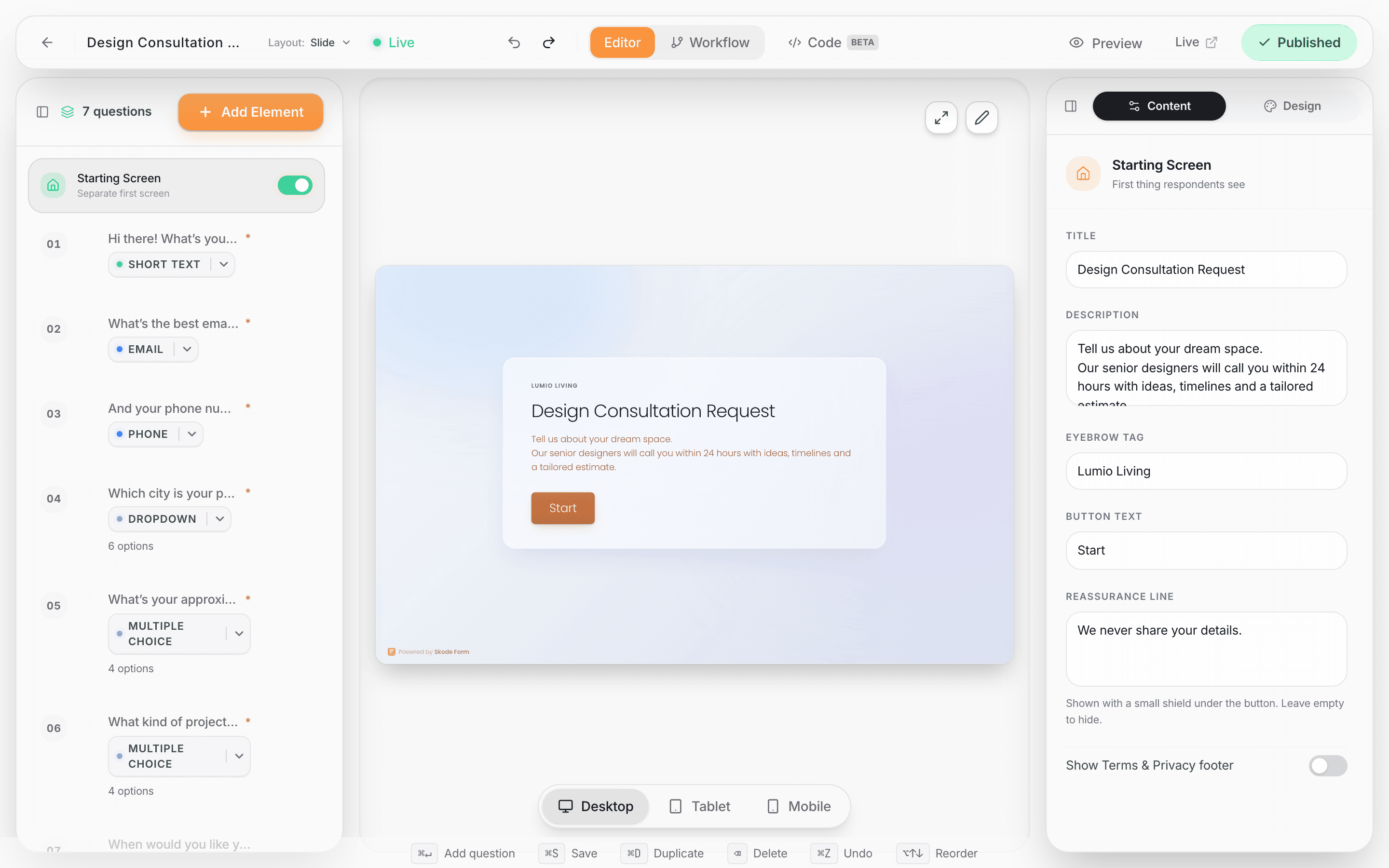 Skode Forms Builder — light mode